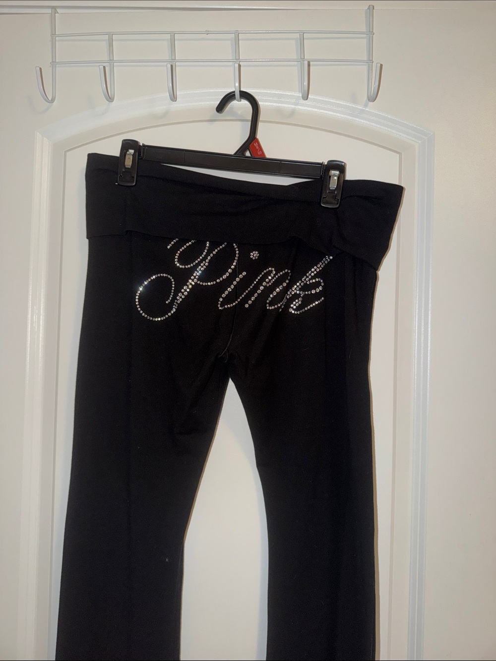 PINK Victoria's Secret Black Rhinestone Logo Fold-Over Leggings